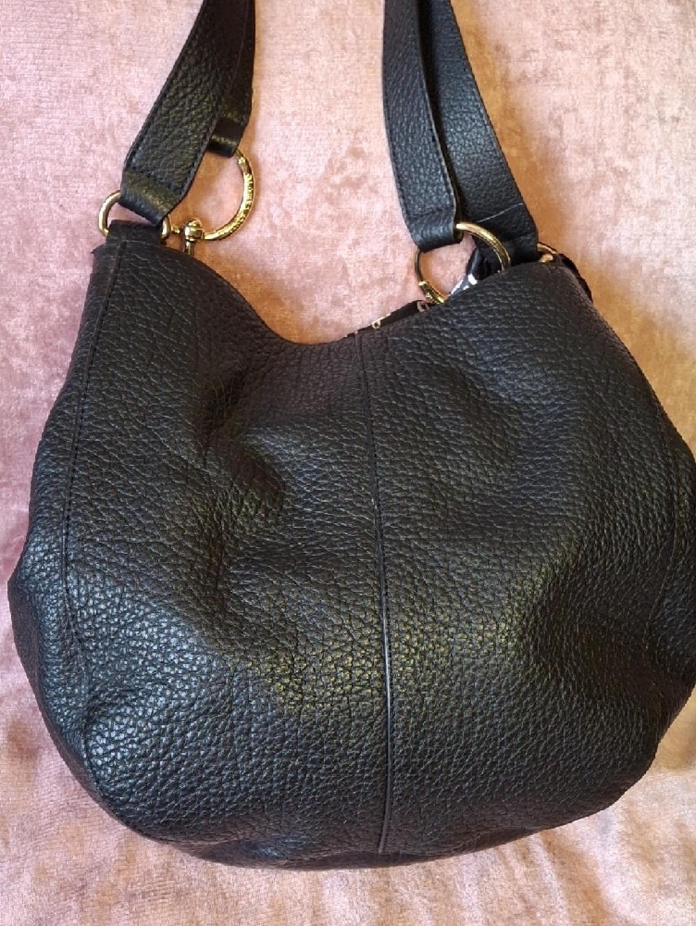 EUC VINCE CAMUTO Black Leather Large Hobo Bag with Scarf Accent - Picture 4 of 8